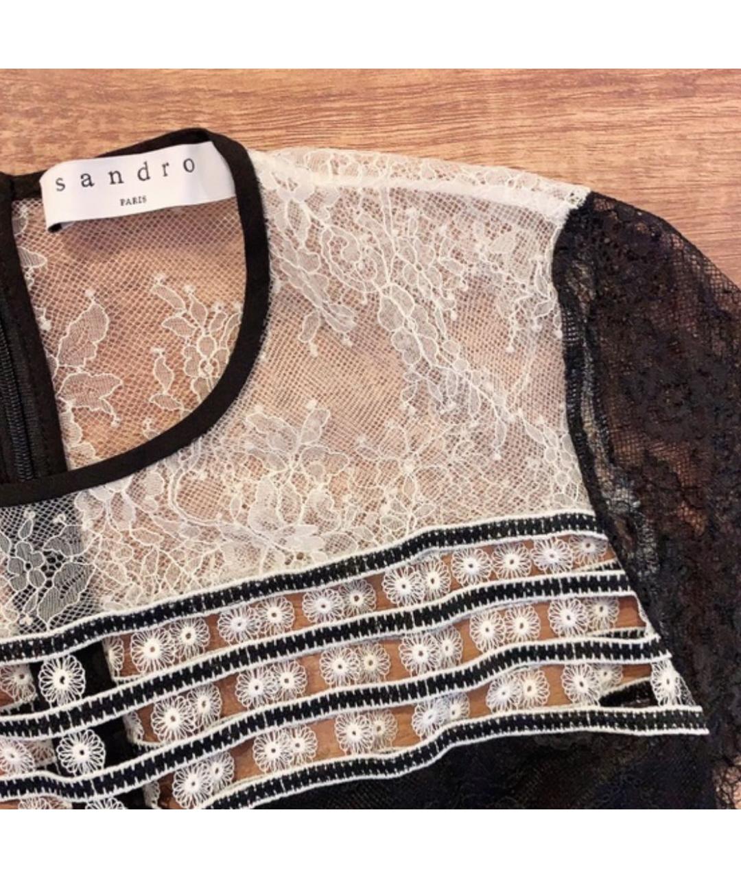 SANDRO Черное кружевное коктейльное платье, фото 3