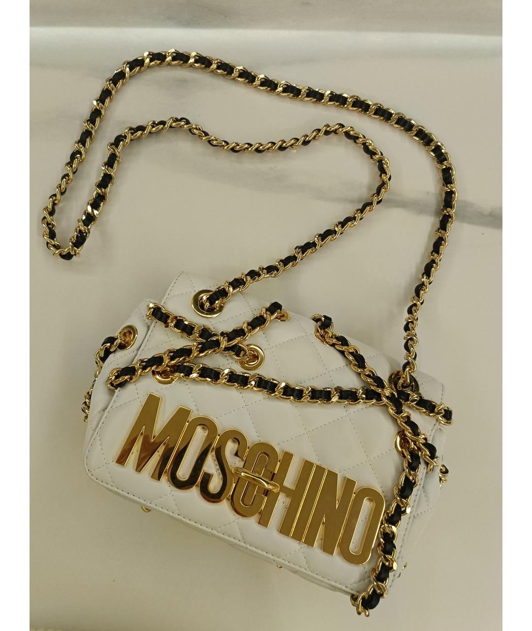 MOSCHINO Белая кожаная сумка через плечо, фото 8