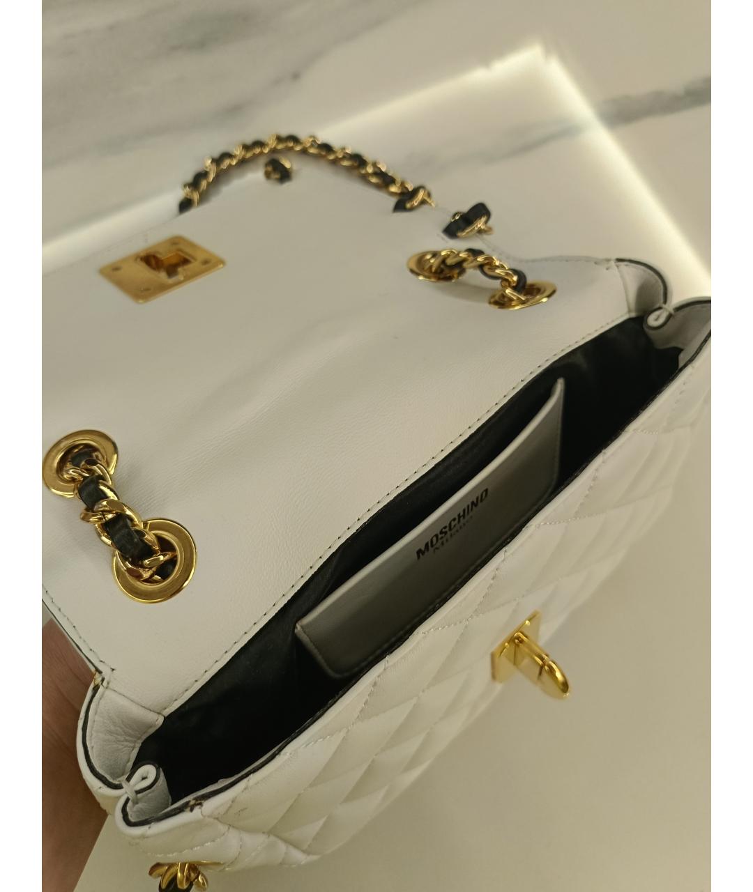 MOSCHINO Белая кожаная сумка через плечо, фото 4