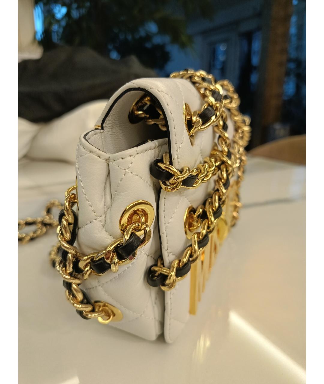 MOSCHINO Белая кожаная сумка через плечо, фото 6