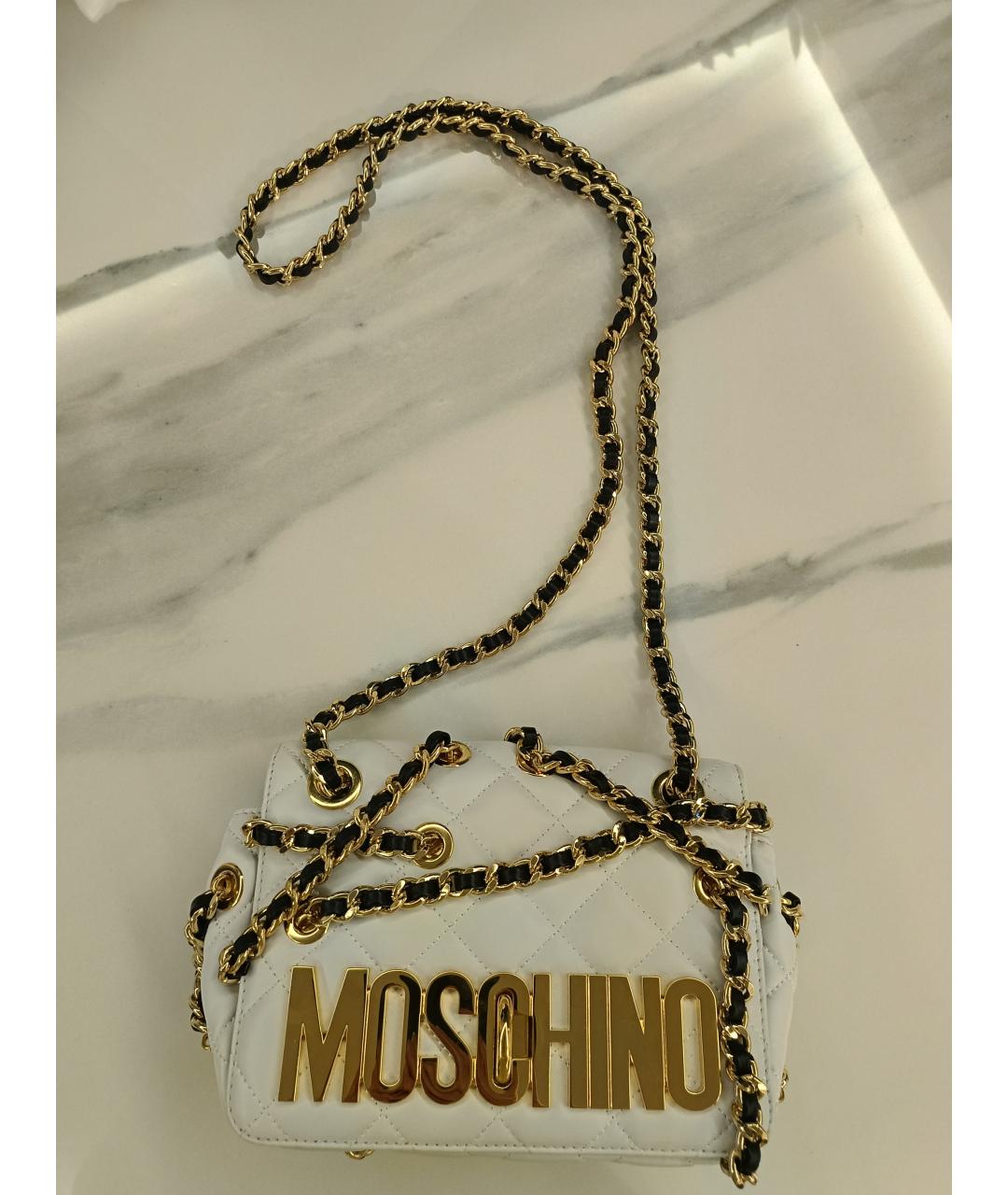 MOSCHINO Белая кожаная сумка через плечо, фото 2