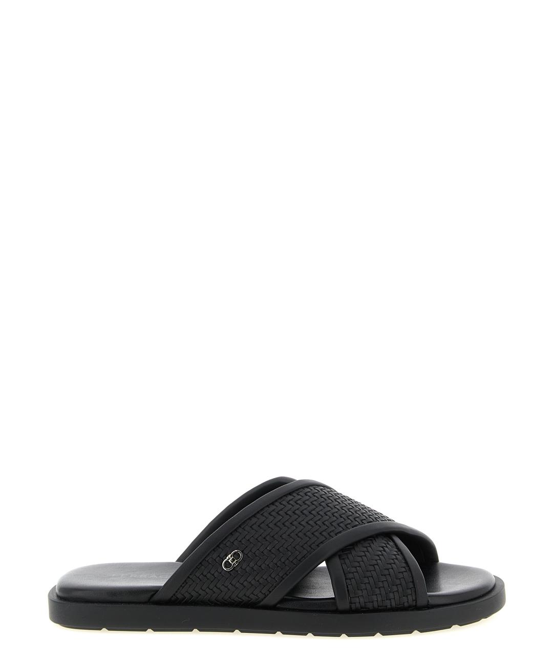 FERRAGAMO Черные кожаные шлепанцы, фото 1