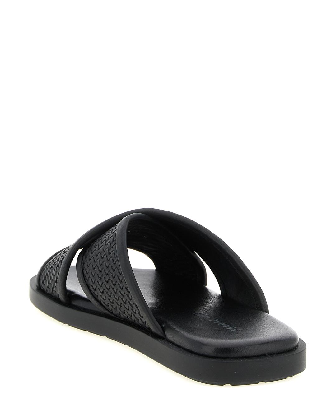 FERRAGAMO Черные кожаные шлепанцы, фото 3