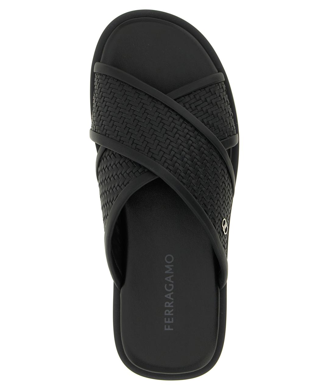 FERRAGAMO Черные кожаные шлепанцы, фото 4