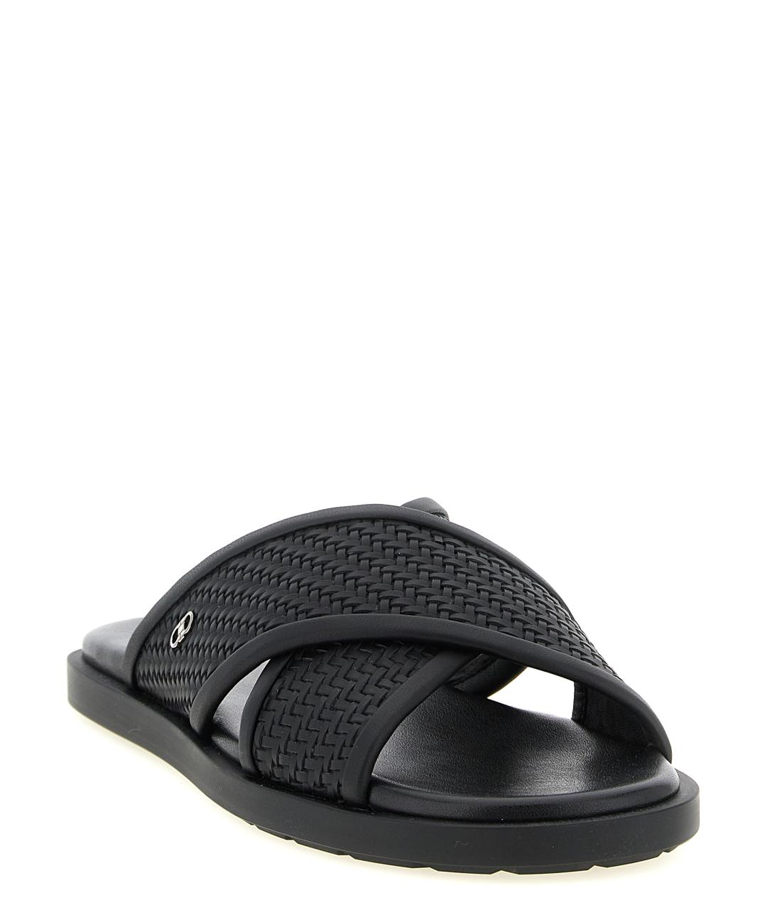 FERRAGAMO Черные кожаные шлепанцы, фото 2