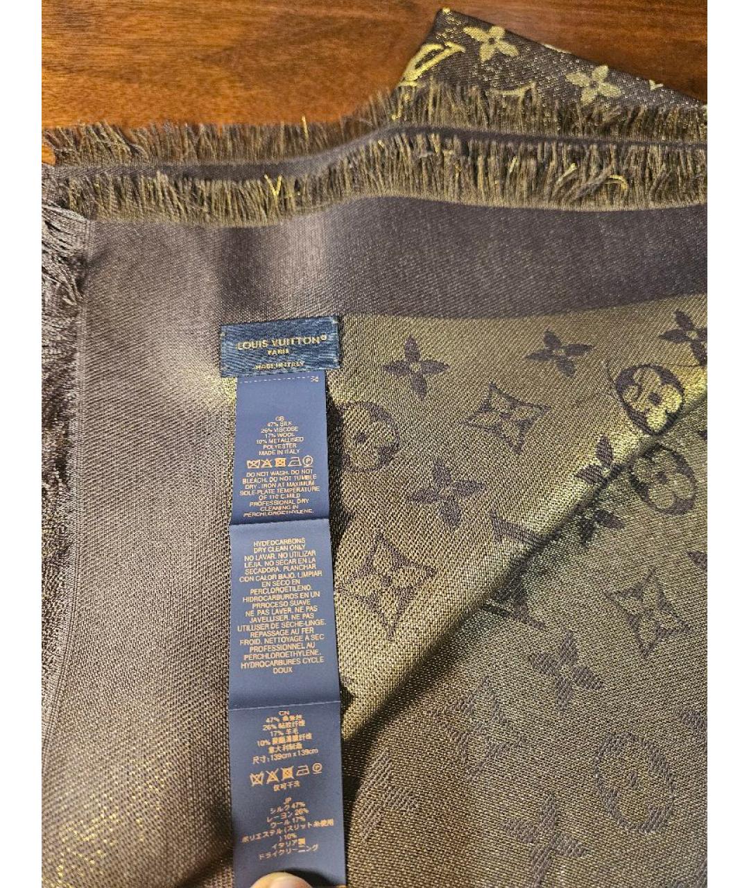 LOUIS VUITTON Золотой шелковый платок, фото 3