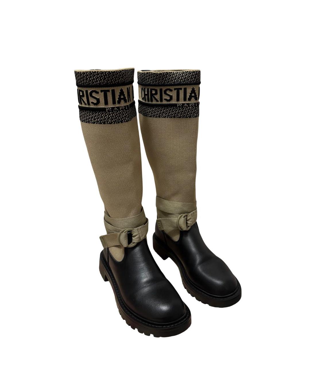 CHRISTIAN DIOR Бежевые кожаные сапоги, фото 8