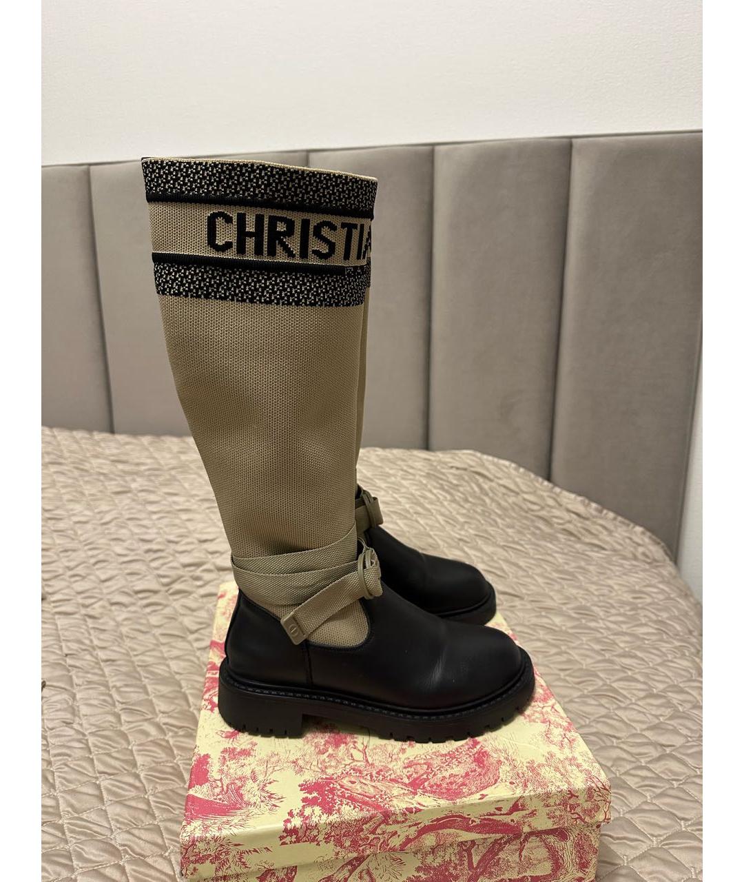 CHRISTIAN DIOR Бежевые кожаные сапоги, фото 2