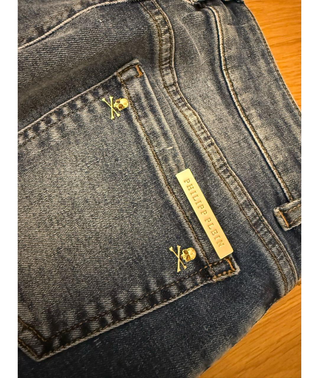 PHILIPP PLEIN Синие хлопко-эластановые джинсы слим, фото 5