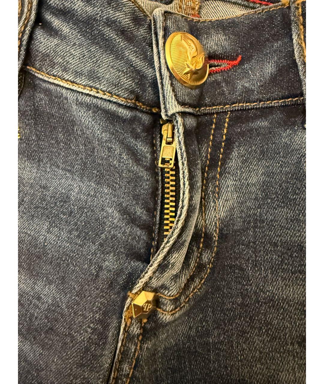 PHILIPP PLEIN Синие хлопко-эластановые джинсы слим, фото 4