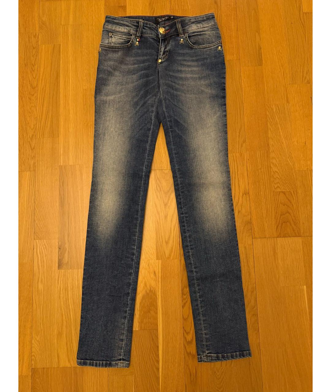 PHILIPP PLEIN Синие хлопко-эластановые джинсы слим, фото 9