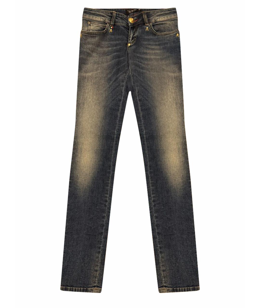 PHILIPP PLEIN Синие хлопко-эластановые джинсы слим, фото 1