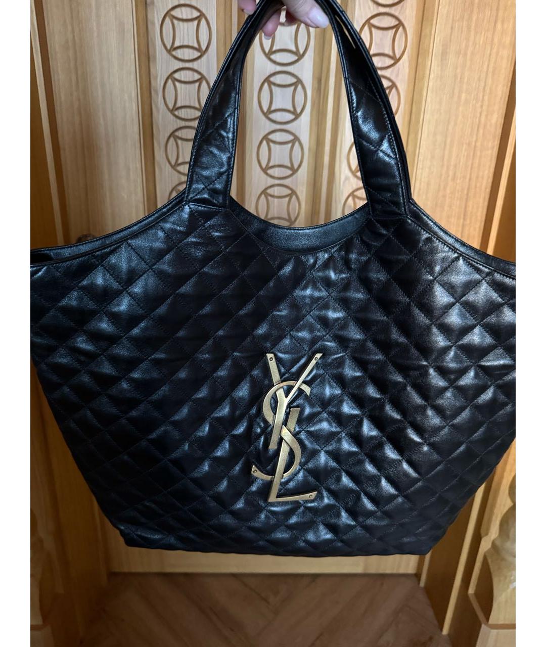 SAINT LAURENT Черная кожаная сумка тоут, фото 4