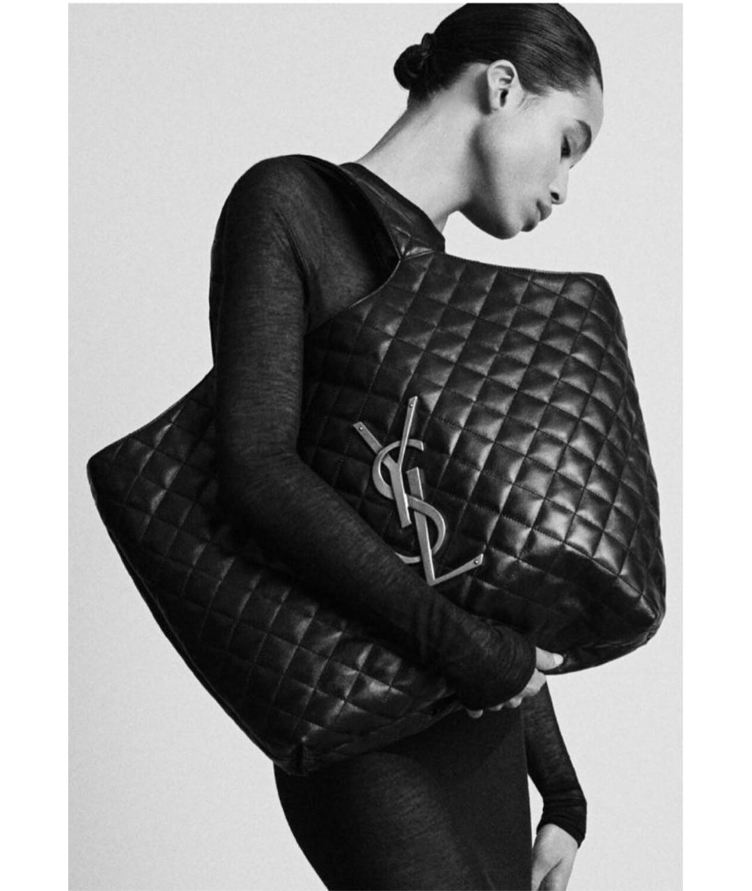 SAINT LAURENT Черная кожаная сумка тоут, фото 8