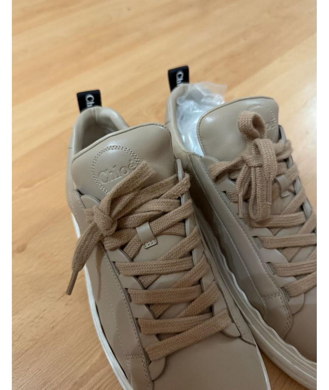 CHLOE Бежевые кожаные кеды, фото 6