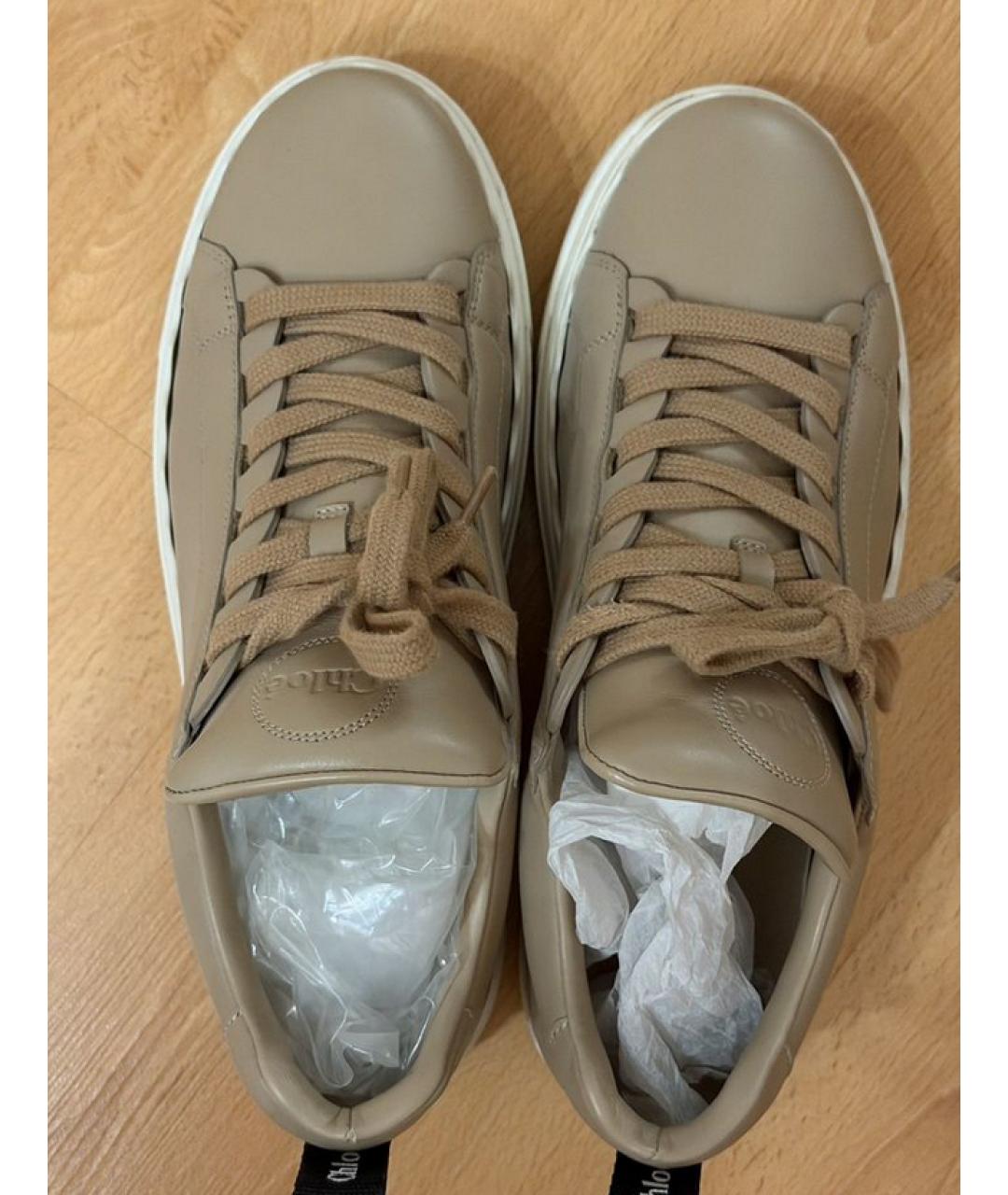 CHLOE Бежевые кожаные кеды, фото 2