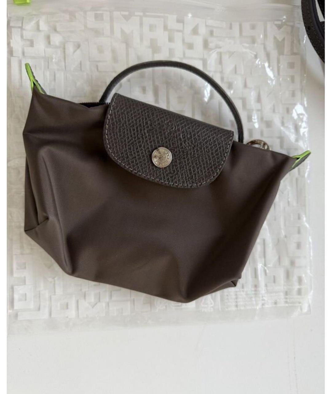 LONGCHAMP Коричневая тканевая сумка с короткими ручками, фото 5