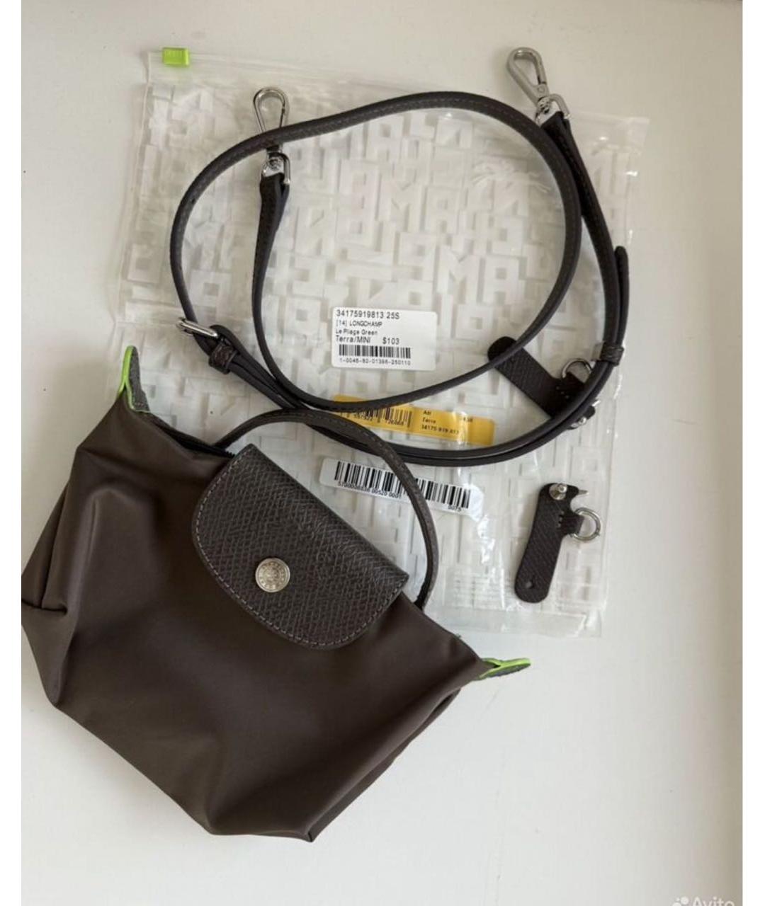 LONGCHAMP Коричневая тканевая сумка с короткими ручками, фото 3