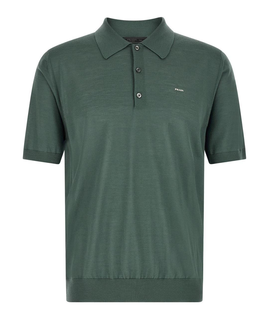 PRADA Зеленые хлопко-шерстяное поло с коротким рукавом, фото 1