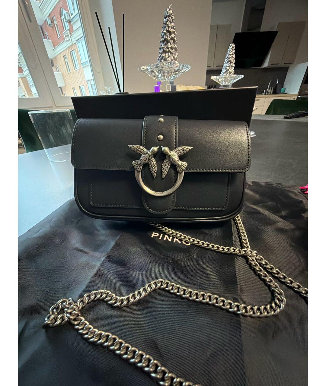 PINKO Черная кожаная сумка через плечо, фото 5