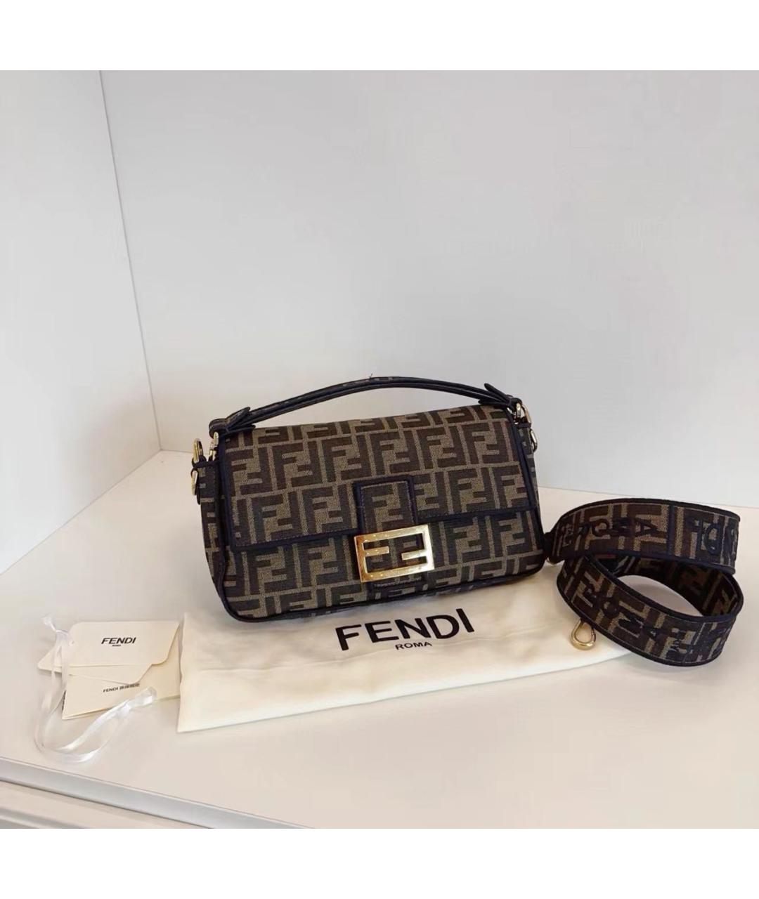 FENDI Коричневая тканевая сумка тоут, фото 8