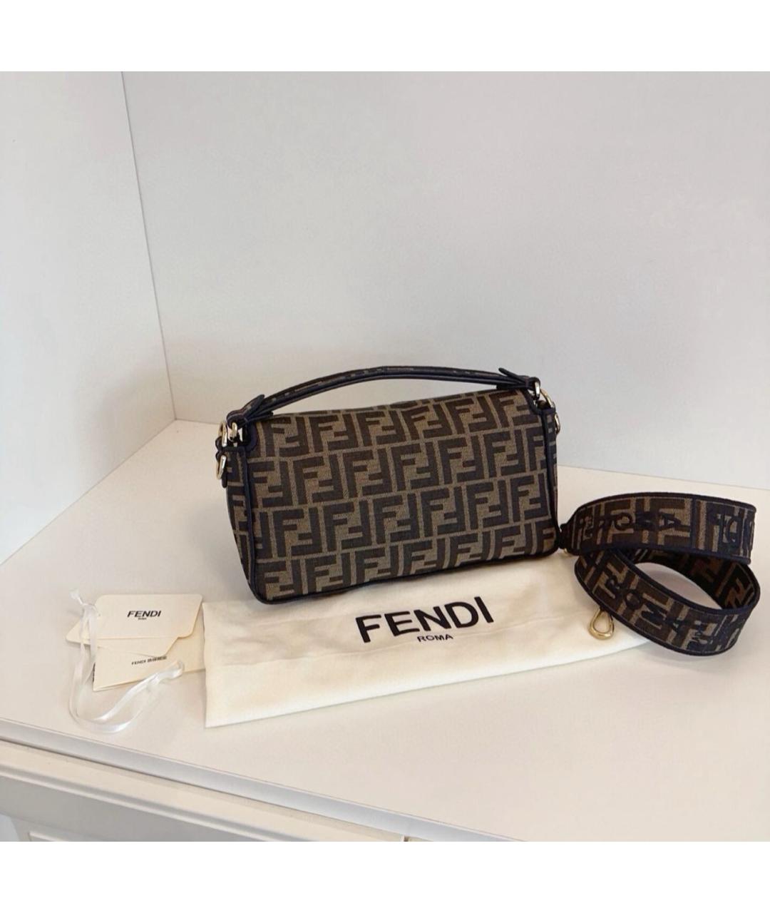 FENDI Коричневая тканевая сумка тоут, фото 2