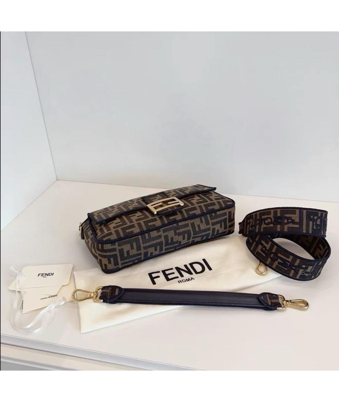 FENDI Коричневая тканевая сумка тоут, фото 4