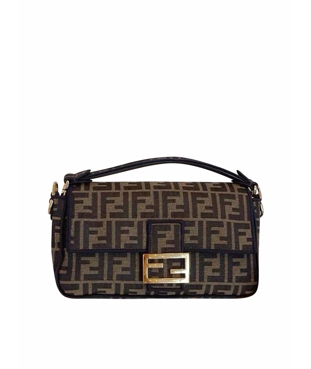 FENDI Коричневая тканевая сумка тоут, фото 1