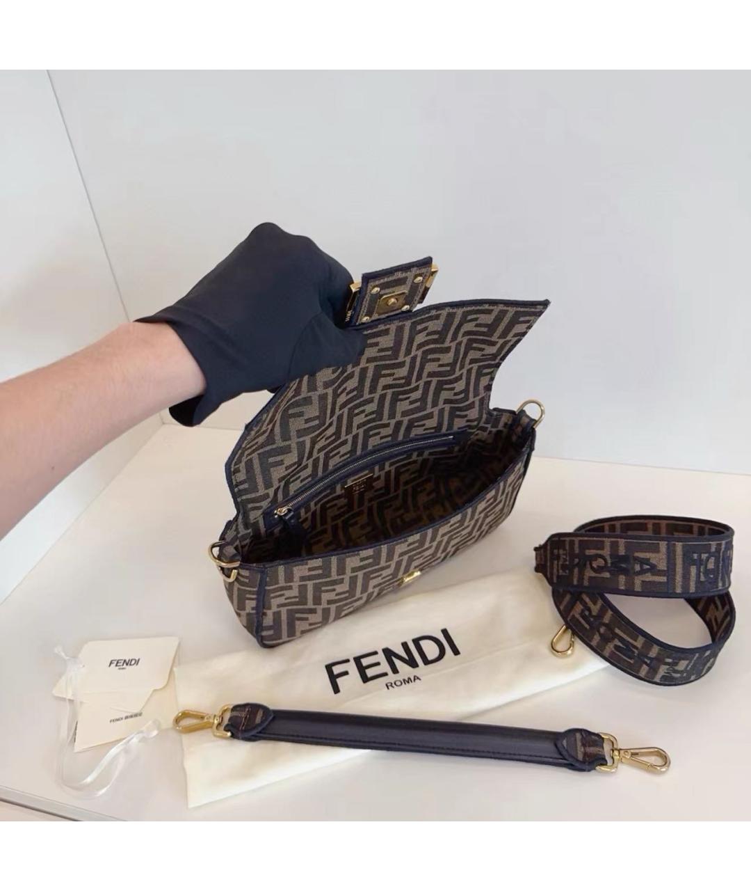 FENDI Коричневая тканевая сумка тоут, фото 7