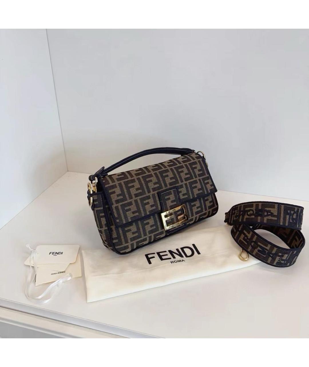 FENDI Коричневая тканевая сумка тоут, фото 3