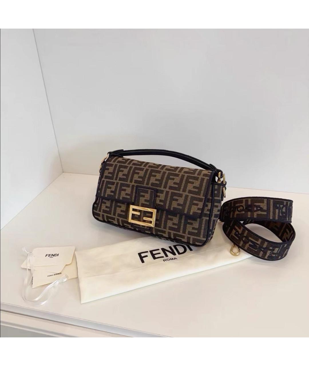 FENDI Коричневая тканевая сумка тоут, фото 6