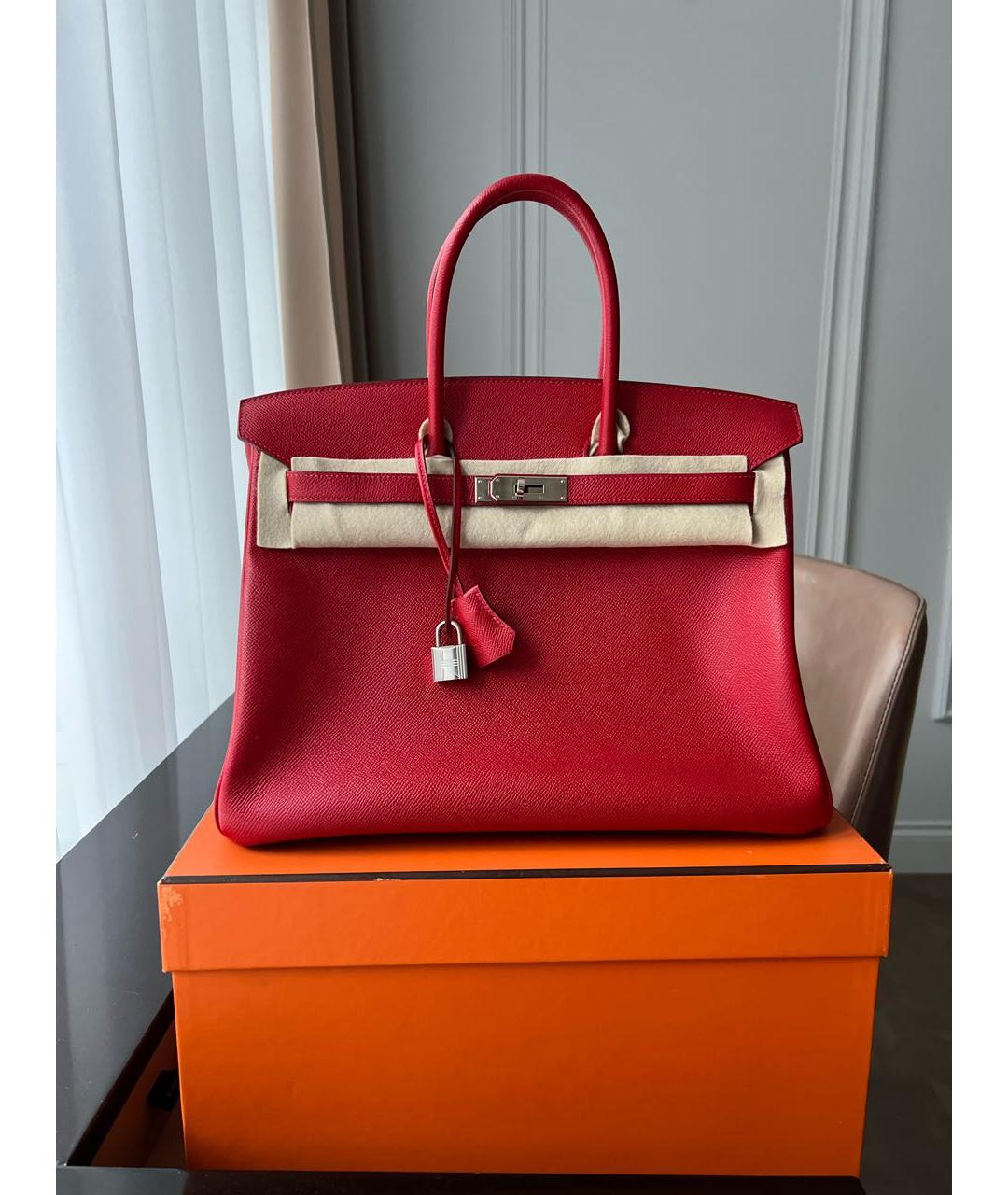 HERMES Красная кожаная сумка с короткими ручками, фото 9
