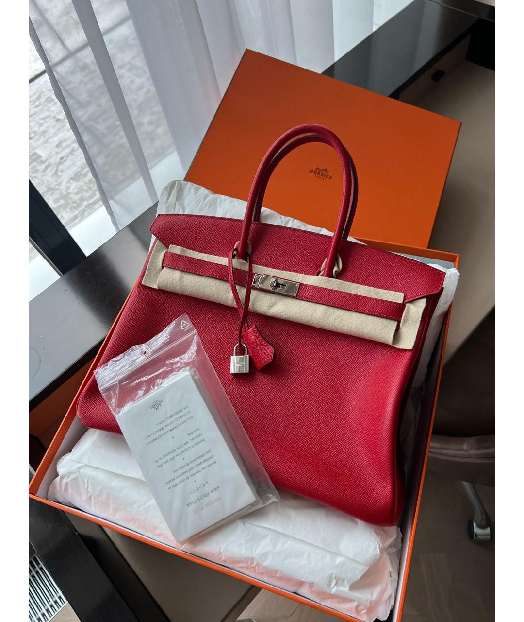 HERMES Красная кожаная сумка с короткими ручками, фото 2