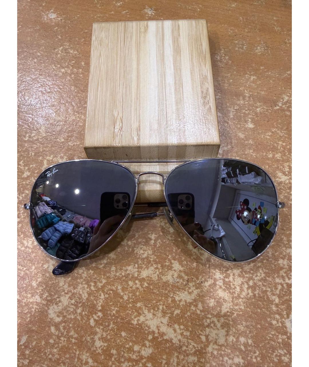 RAY BAN Серебряные металлические солнцезащитные очки, фото 5