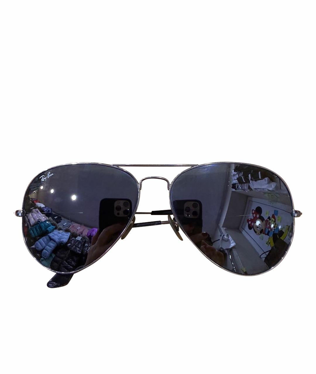 RAY BAN Серебряные металлические солнцезащитные очки, фото 1