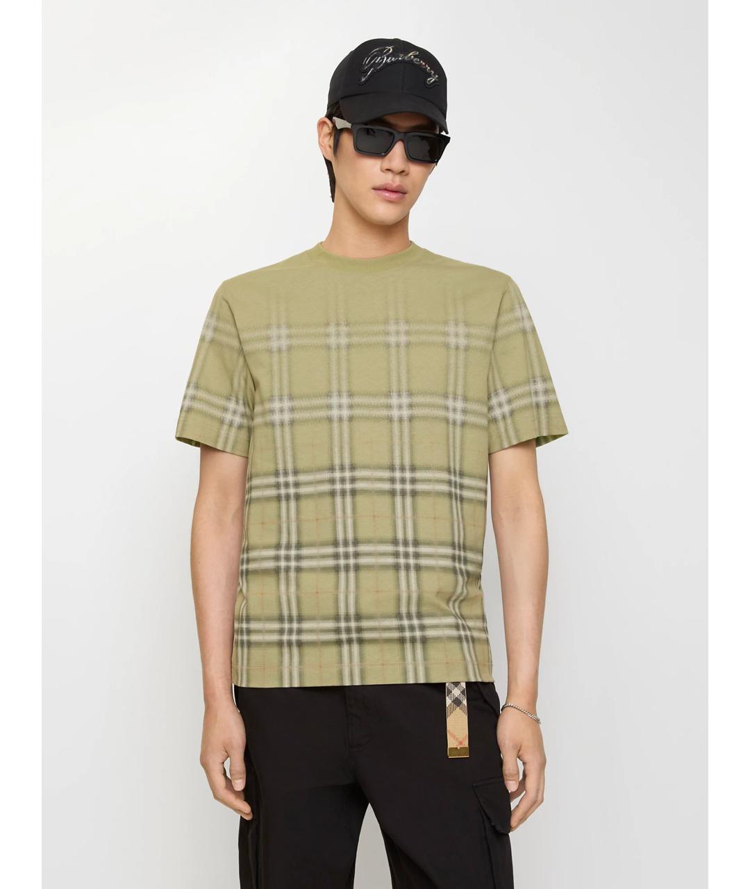 BURBERRY Зеленая хлопковая футболка, фото 2