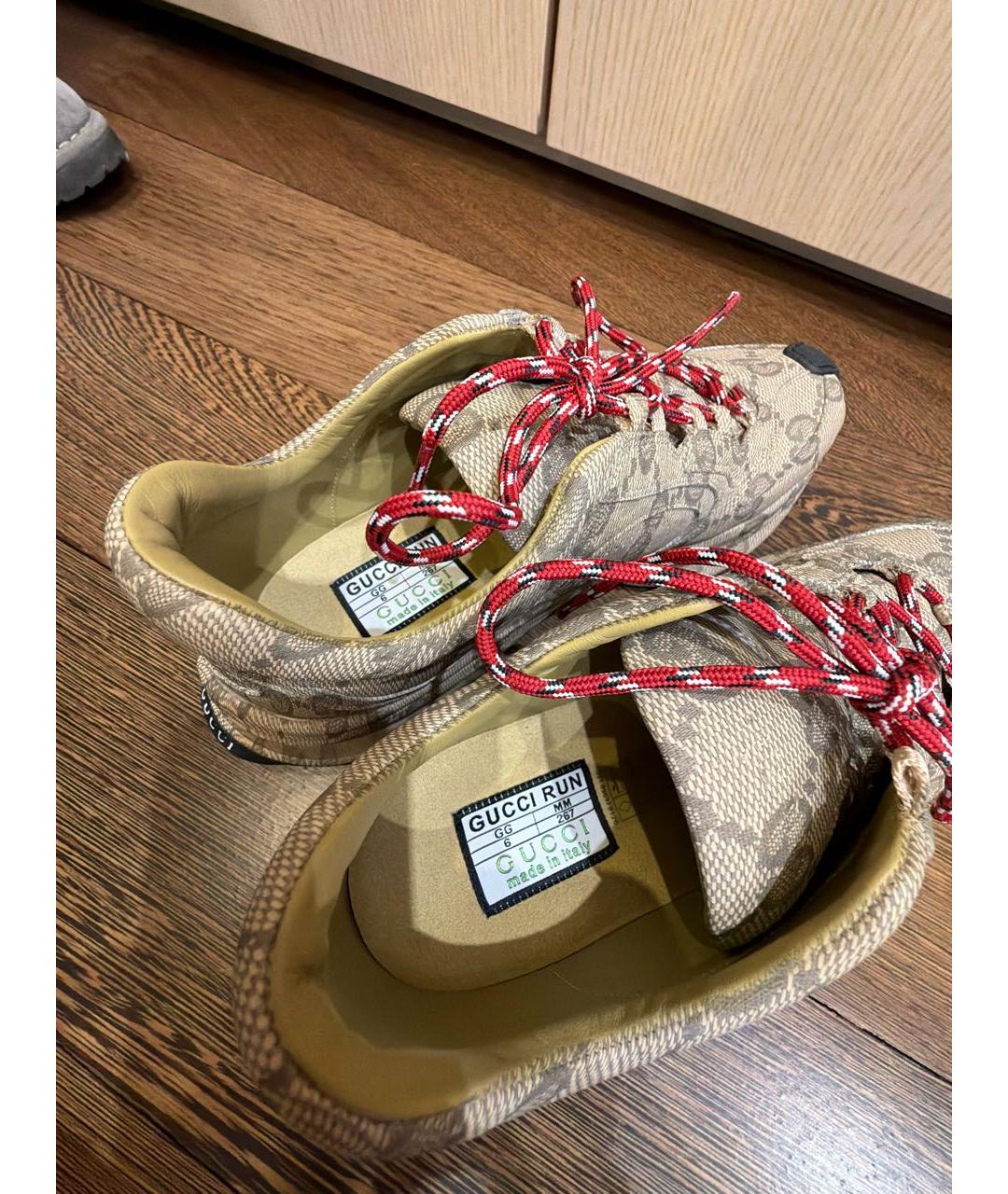 GUCCI Бежевые неопреновые низкие кроссовки / кеды, фото 3