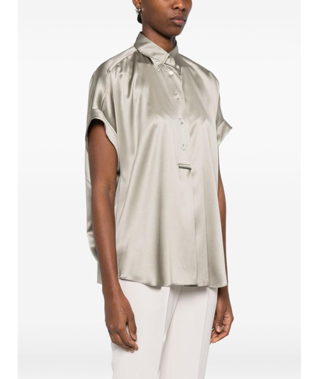 BRUNELLO CUCINELLI Зеленая шелковая блузы, фото 5