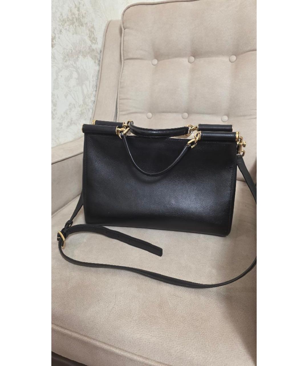 DOLCE&GABBANA Черная кожаная сумка тоут, фото 10