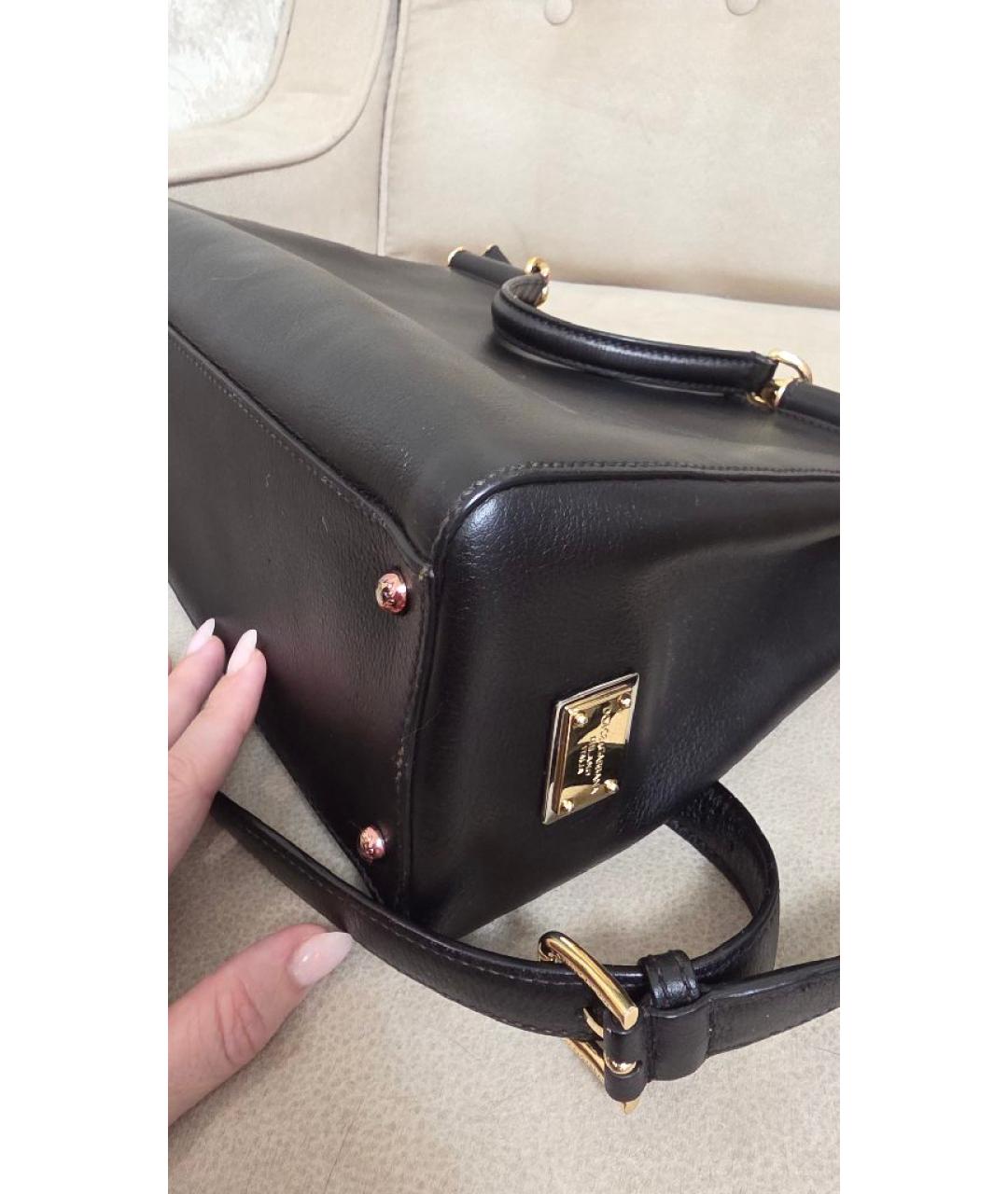 DOLCE&GABBANA Черная кожаная сумка тоут, фото 7