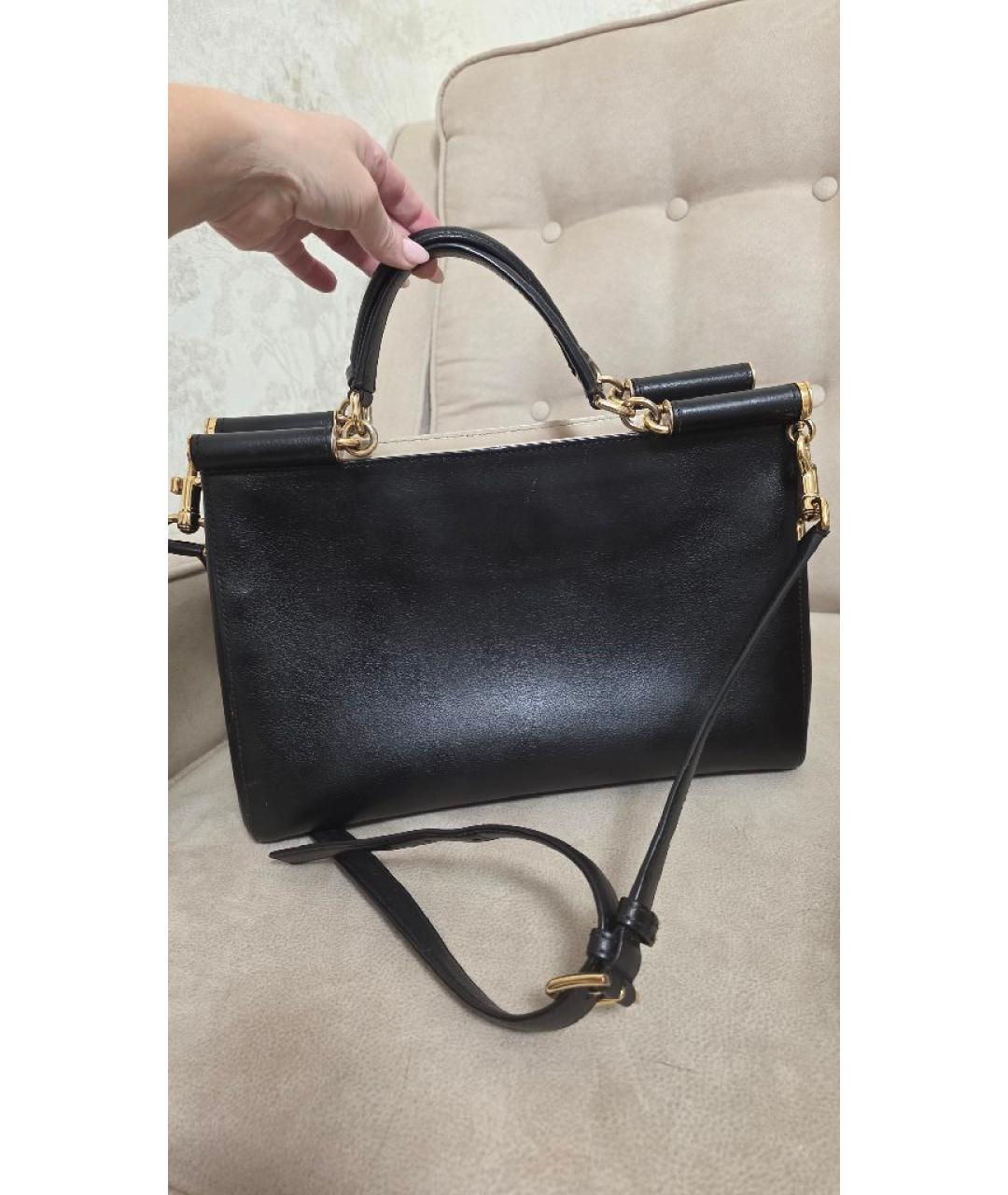DOLCE&GABBANA Черная кожаная сумка тоут, фото 3