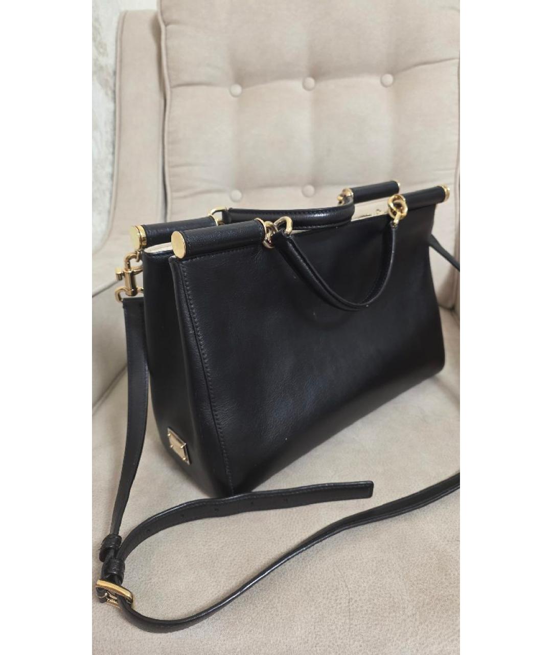 DOLCE&GABBANA Черная кожаная сумка тоут, фото 2