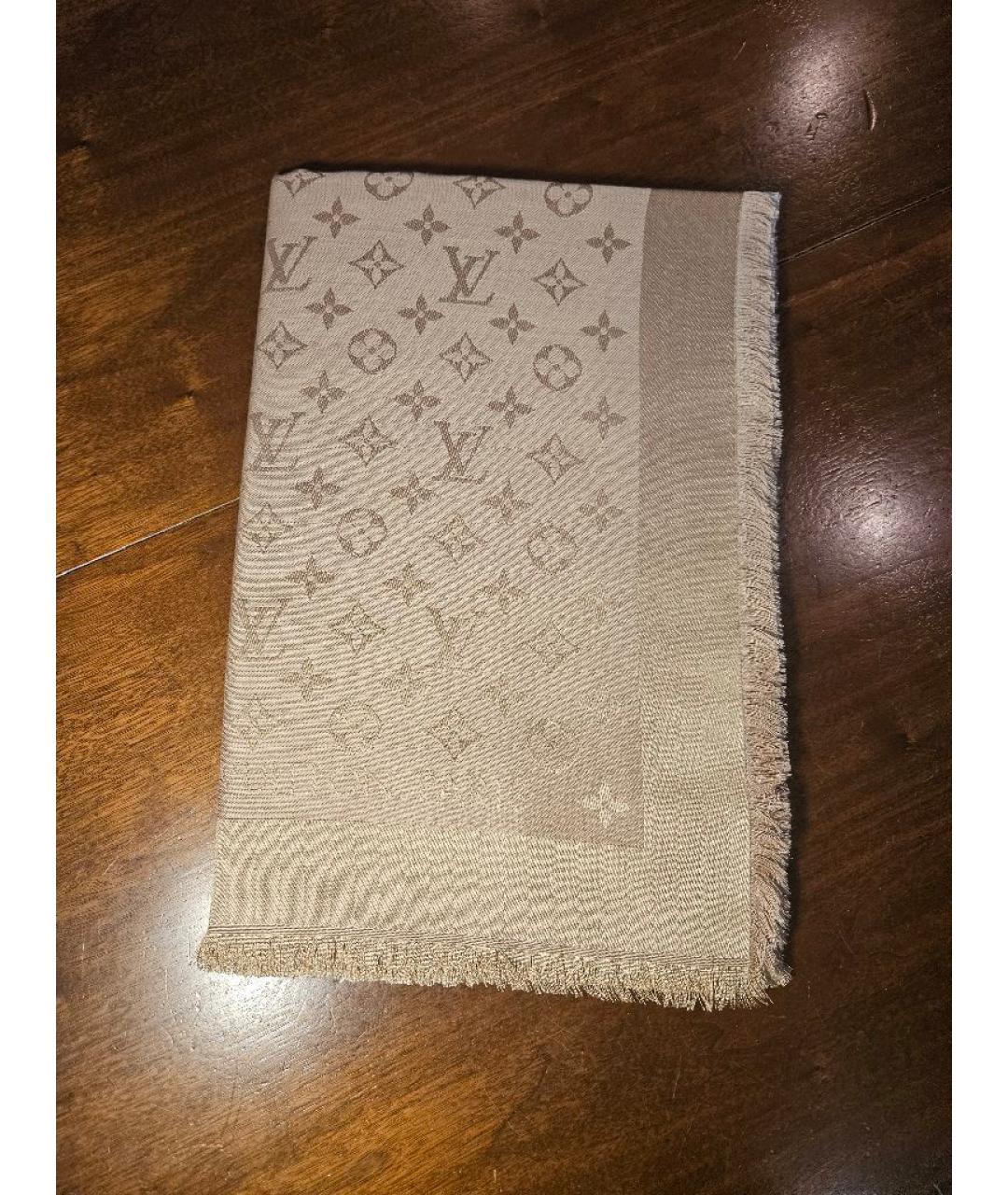 LOUIS VUITTON Бежевый шелковый платок, фото 4