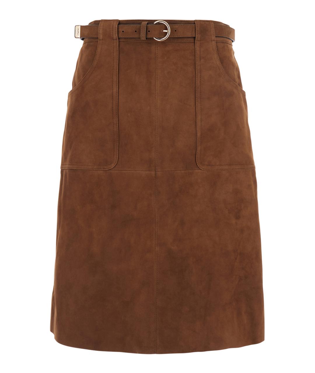 MAX MARA STUDIO Коричневая замшевая юбка миди, фото 1