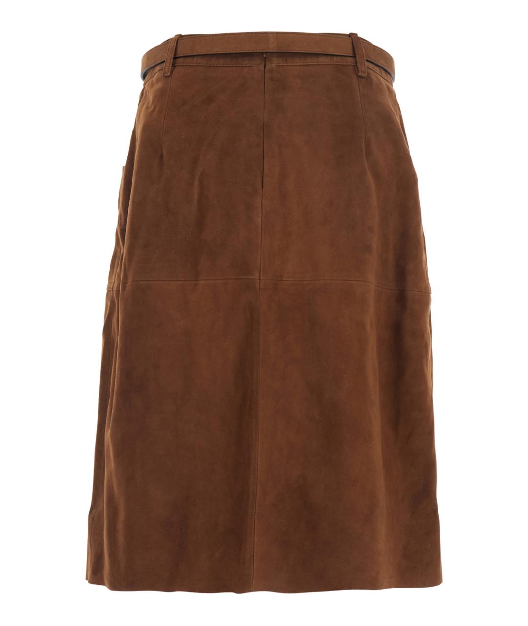 MAX MARA STUDIO Коричневая замшевая юбка миди, фото 2