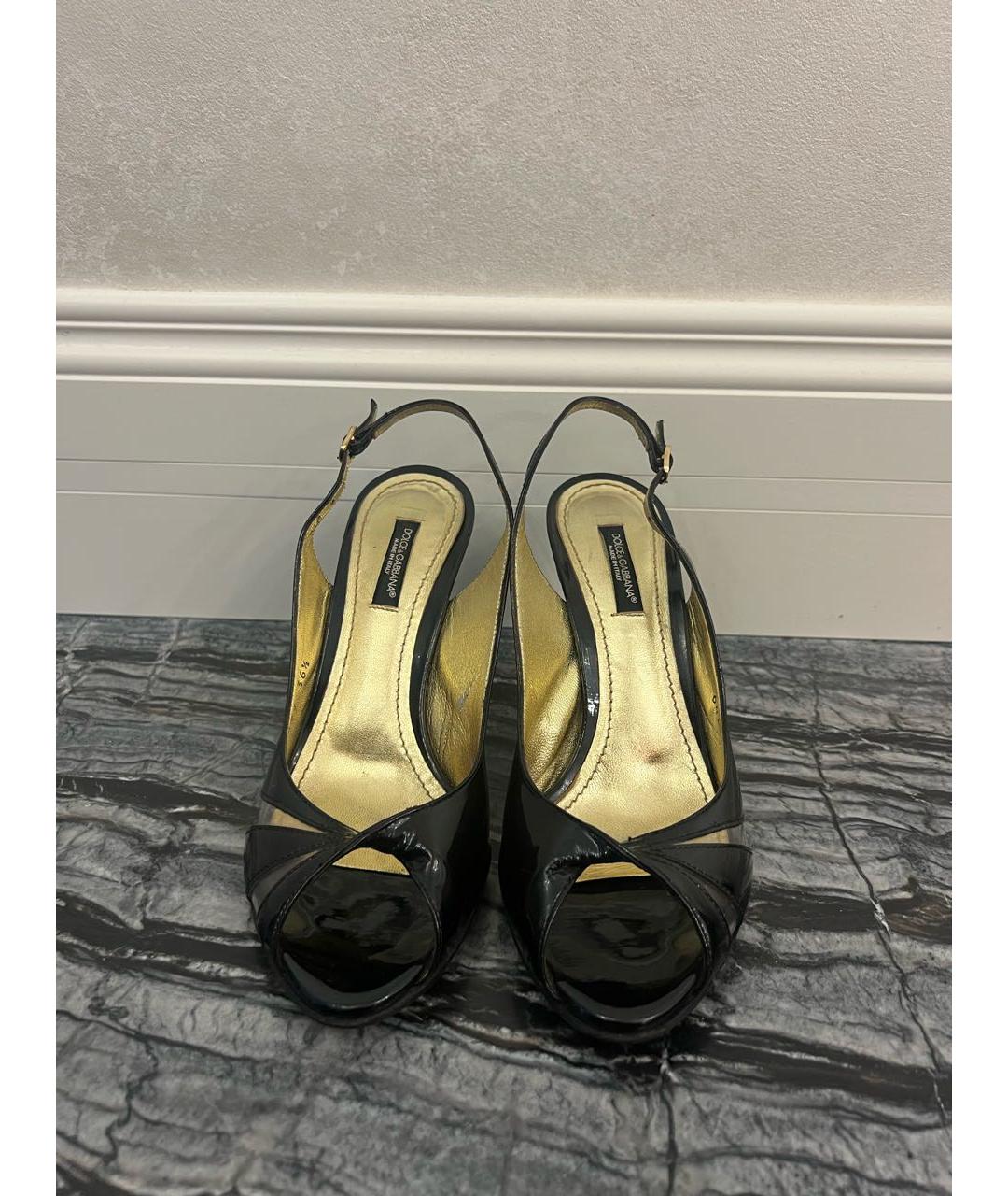 DOLCE&GABBANA Черные босоножки из лакированной кожи, фото 2