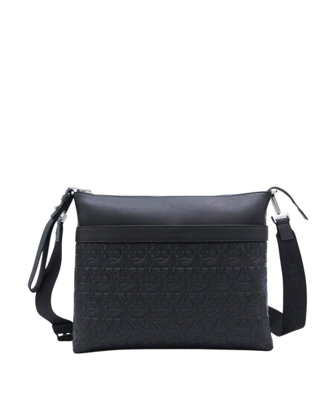 FERRAGAMO Черная кожаная сумка на плечо, фото 1