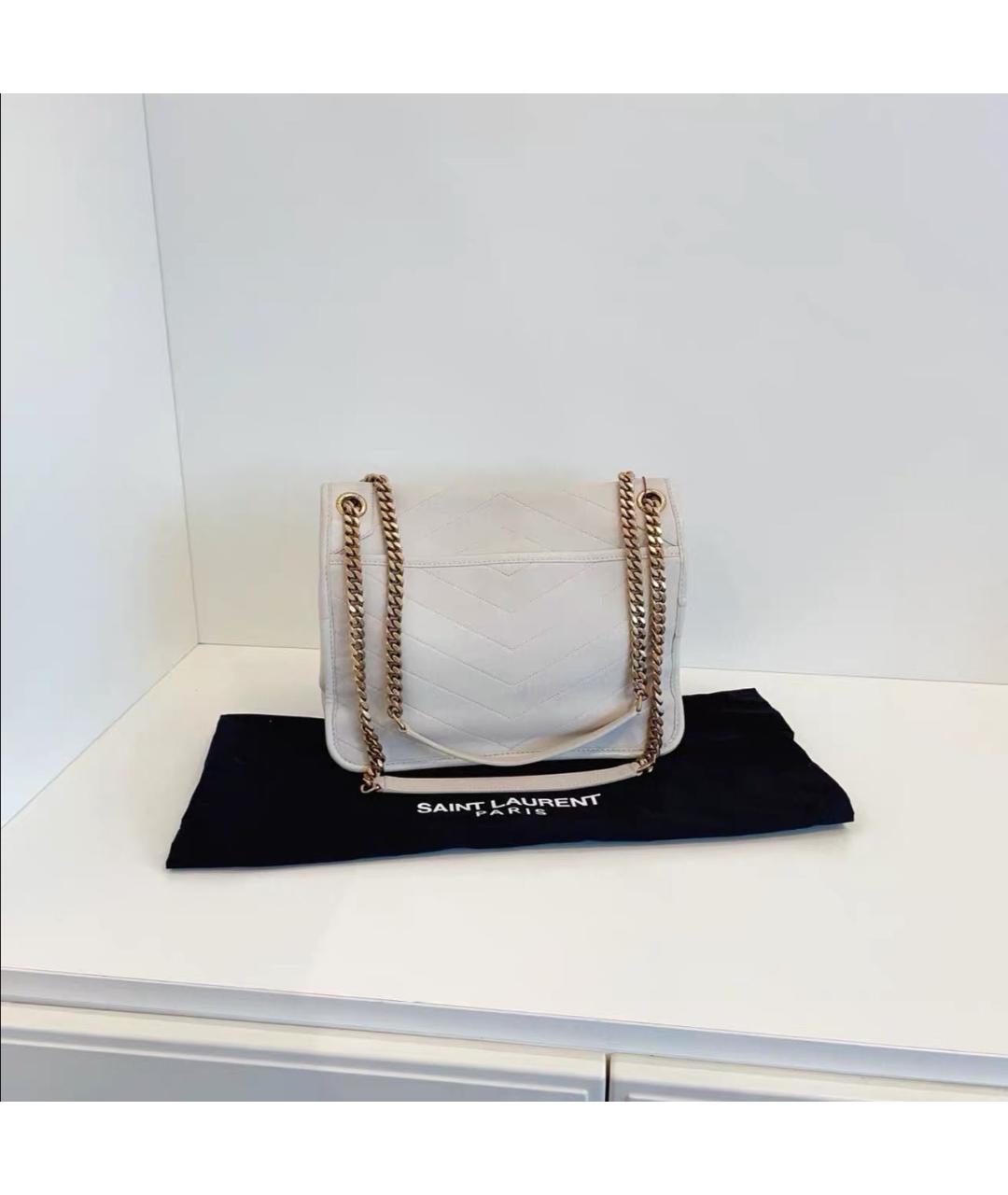 SAINT LAURENT Белая кожаная сумка через плечо, фото 3