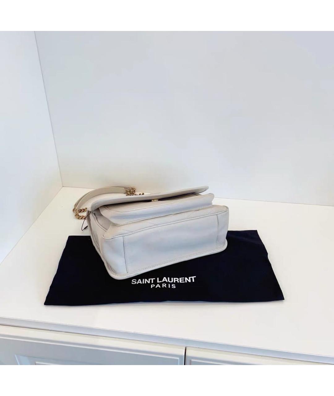 SAINT LAURENT Белая кожаная сумка через плечо, фото 7