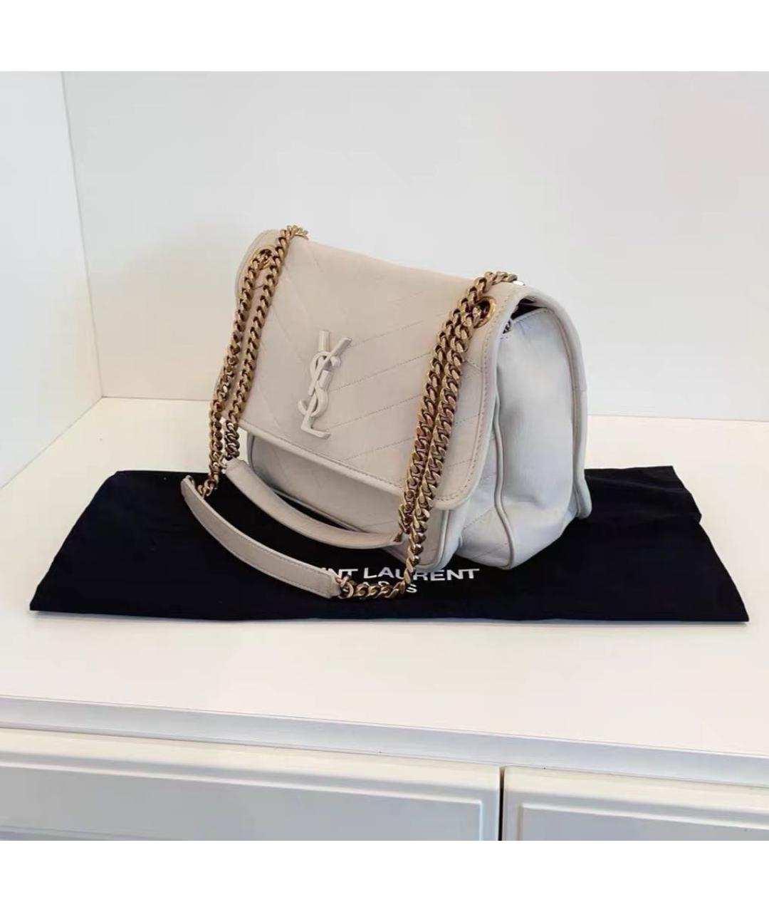 SAINT LAURENT Белая кожаная сумка через плечо, фото 4